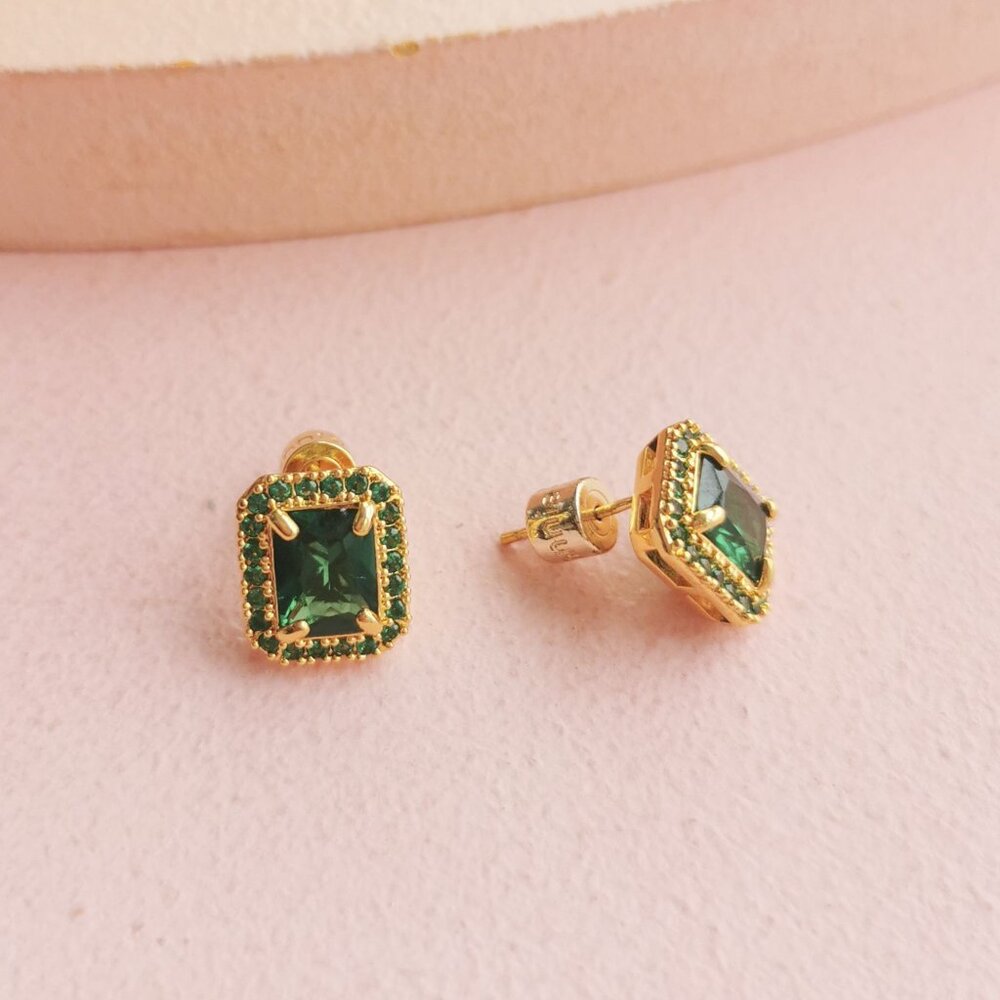 Alicia Bonnie - Aurora Green Crystal Gold Stud Earrings - NEW - Picture 3 of 3